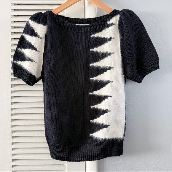 Vintage Nannell Hand Knitted angora rabbit hair/wool blend black white Sweater S - Picture 5 of 5